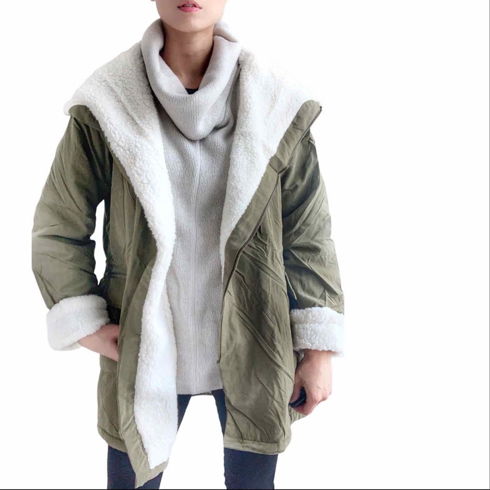 MILITARY FAUX FUR PARKA JACKET - OLIVE - Picture 6 of 16